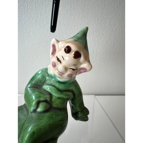 Vintage Green Pixie Elf Shelf Sitter Ceramic Figurine Knee Hugger - Picture 8 of 9
